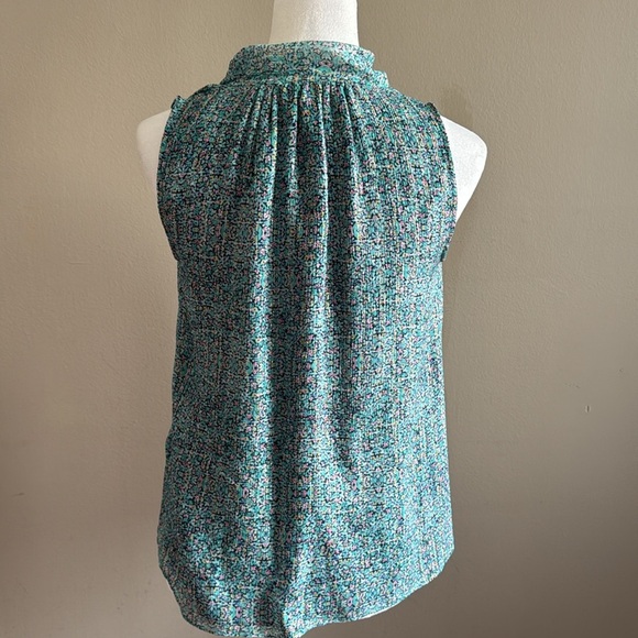 Rebecca Taylor Sleeveless Minnie Floral Chiffon Top Turquoise Blouse Size 2 - Picture 6 of 10